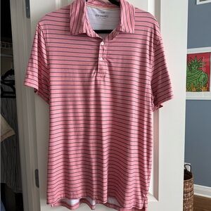 J. Crew Men’s Patterned Performance Polo, Size L, Salmon with Navy Stripes